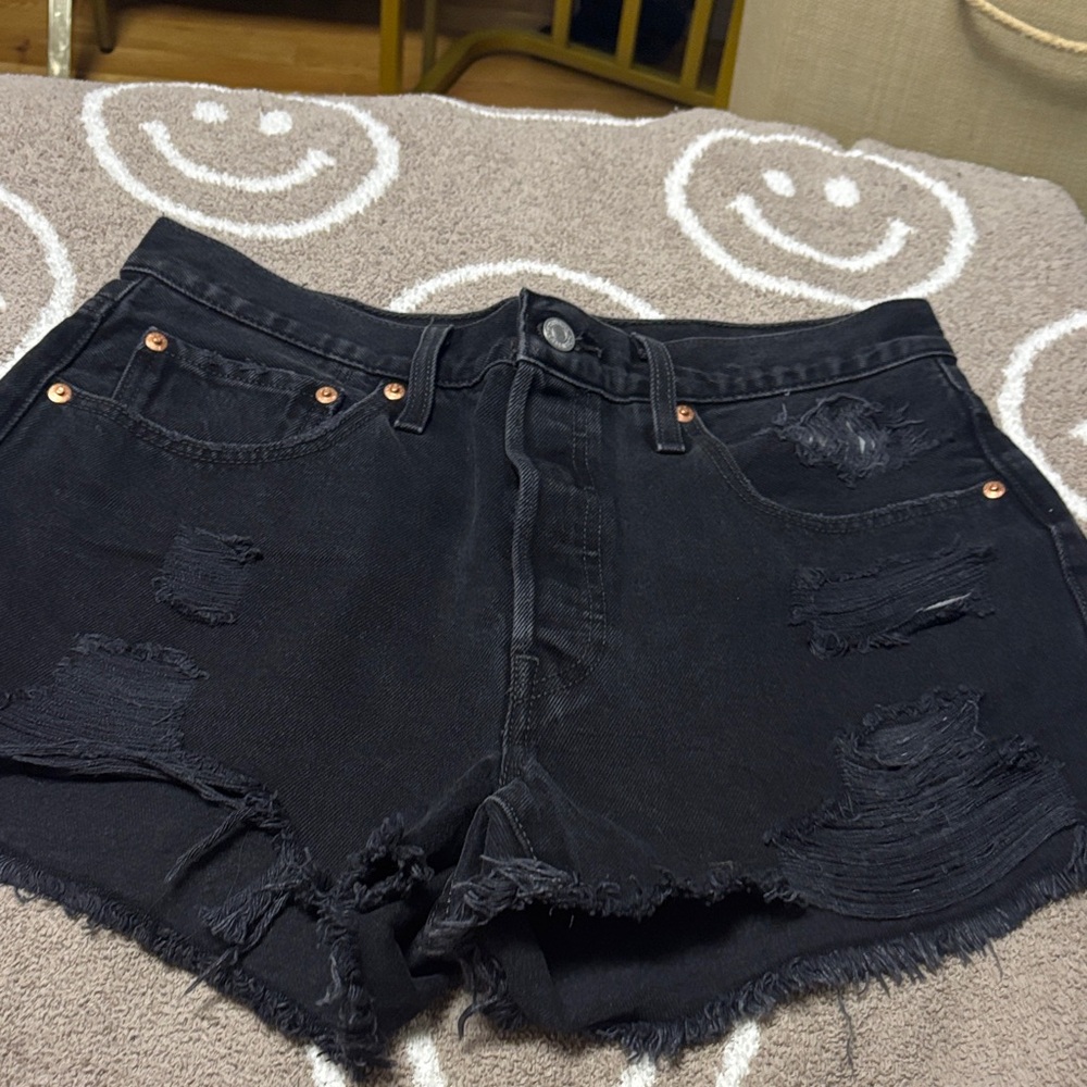 Levi's Distressed Black Jean Shorts